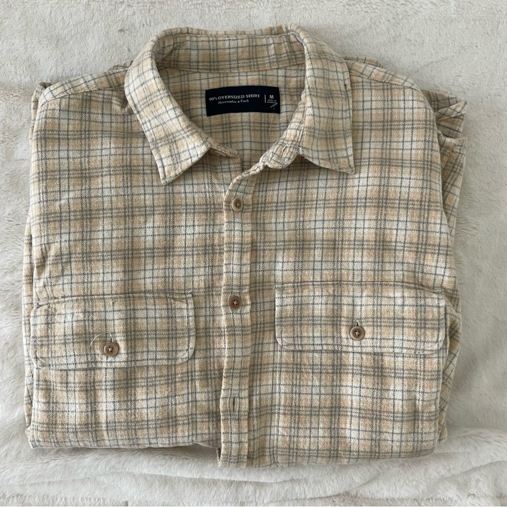 Men's Abercrombie and Fitch Beige 90s Oversized Flannel (Men’s Size M) - Picture 1 of 8